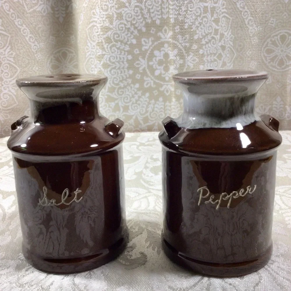 Vintage Brown Milk Can Salt and Pepper Shakers - Made in Japan